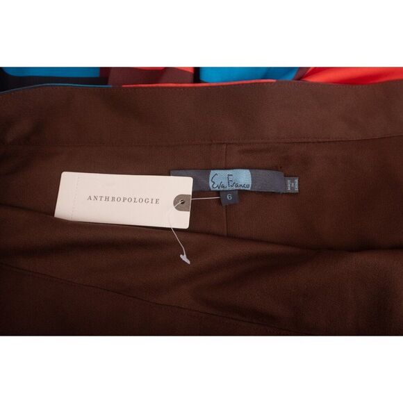 Anthropologie Eva Franco Womans Midi Skirt Size 6 Red Blue Satin Striped NWT - Picture 7 of 7